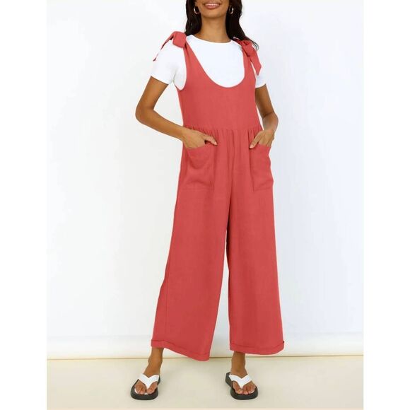 Zesica Women's Watermelon Viscose/Linen Sleeveless Wide Leg Romper Overalls w Ad - Picture 1 of 16
